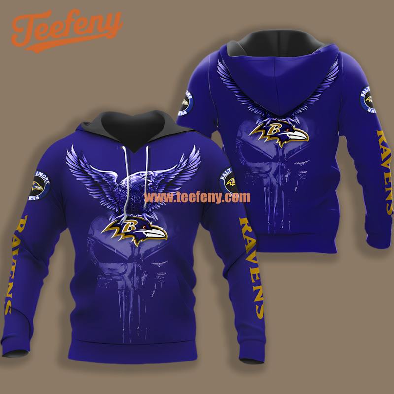 Baltimore Ravens Eagle Skull Halloween Blue 3D Zip Up
