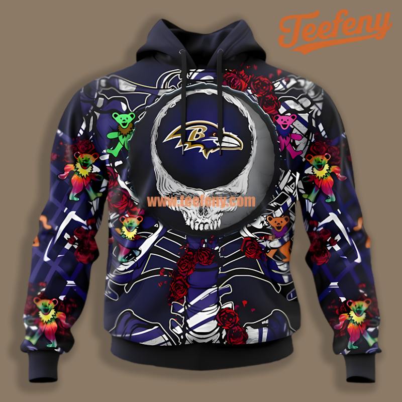 Baltimore Ravens Grateful Dead Blue Yellow 3D Fashion