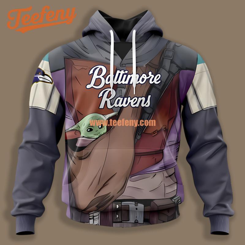 Baltimore Ravens Grogu Grey 3D Zipper