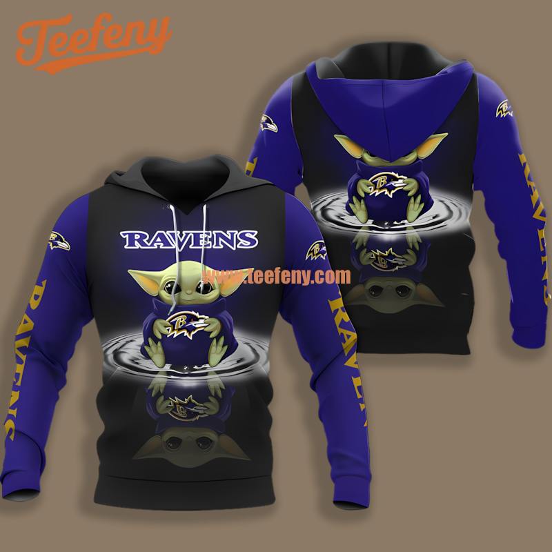 Baltimore Ravens Grogu Star Wars Black Blue 3D Fashion