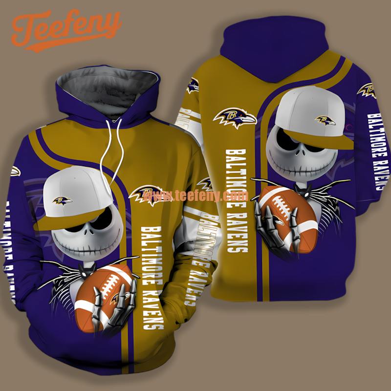 Baltimore Ravens Jack Skellington Halloween Yellow Purple 3D Zip Up