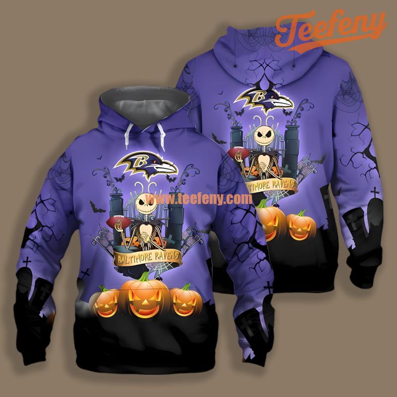 Baltimore Ravens Jack Skellington Zero Purple White 3D Cool