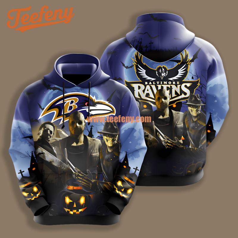 Baltimore Ravens Michael Myers Freddy Krueger Black Purple 3D For Men