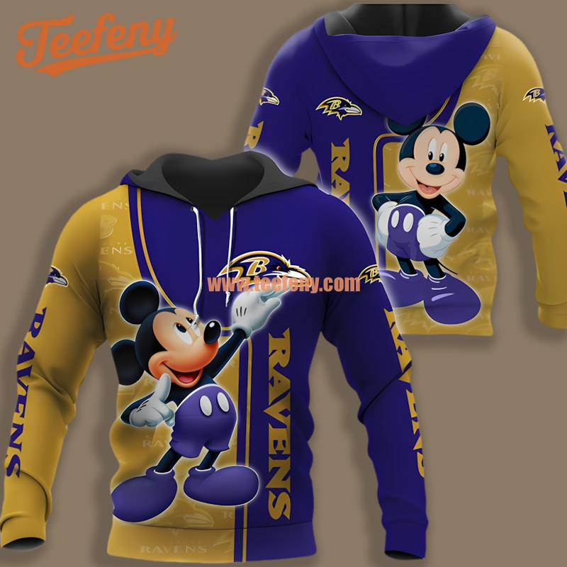 Baltimore Ravens Mickey Mouse Blue Yellow 3D Pattern