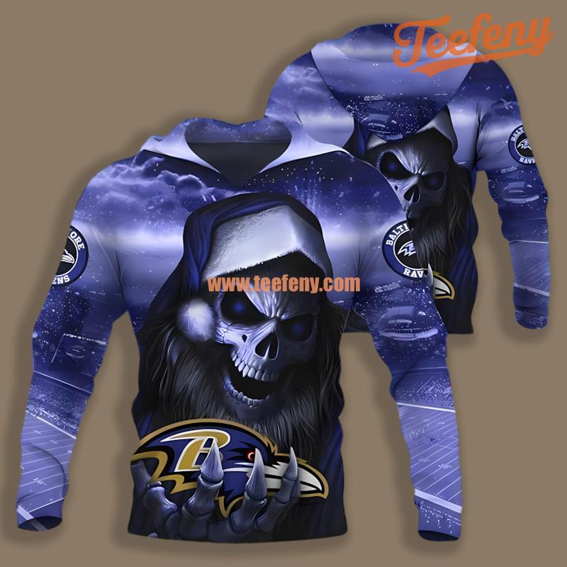 Baltimore Ravens Santa Skull Blue 3D Zipper