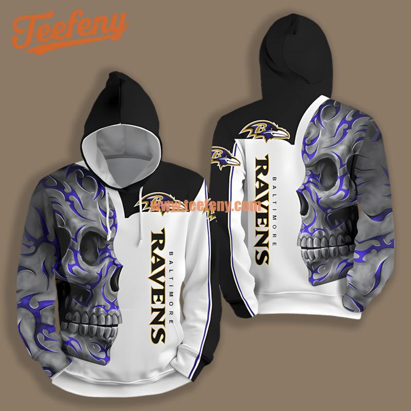 Baltimore Ravens Skull Black White 3D Fashion