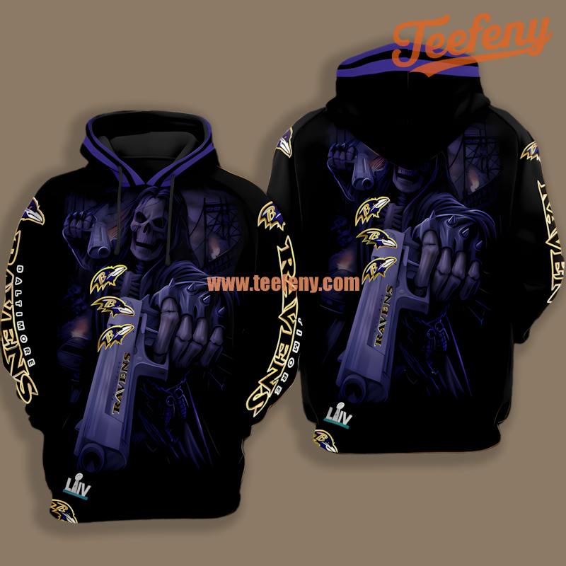 Baltimore Ravens Skull Blue Black 3D Zip Up