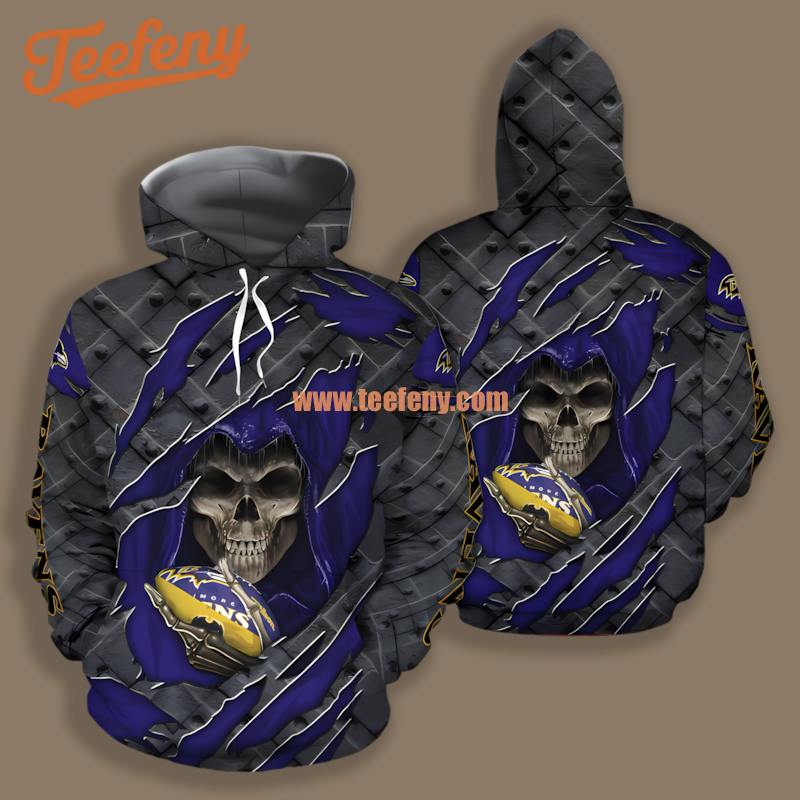 Baltimore Ravens Skull Cracked Halloween Grey Blue 3D