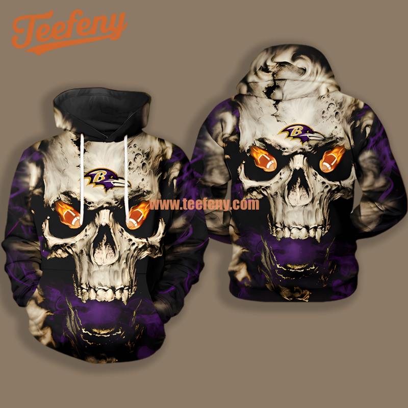 Baltimore Ravens Skull Halloween Purple Grey 3D Zip Up