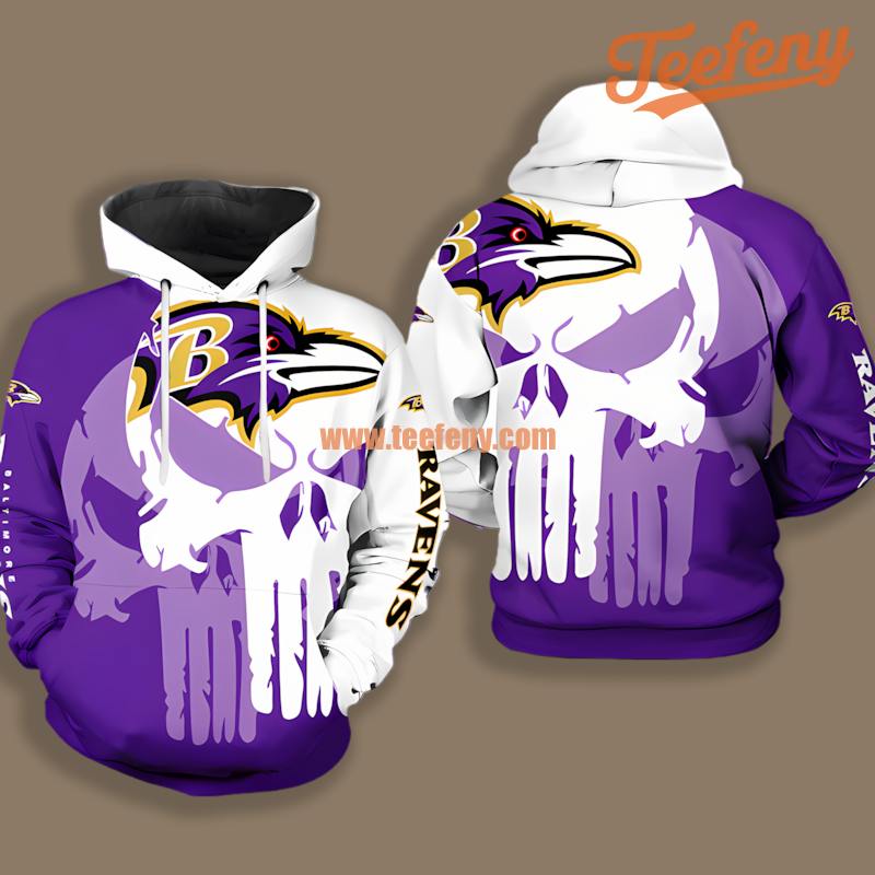 Baltimore Ravens Skull Halloween Purple White 3D Design