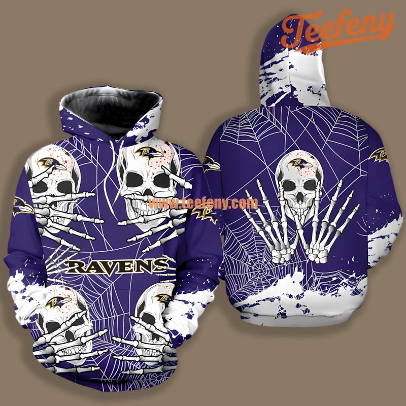 Baltimore Ravens Skull Halloween White Blue 3D Design