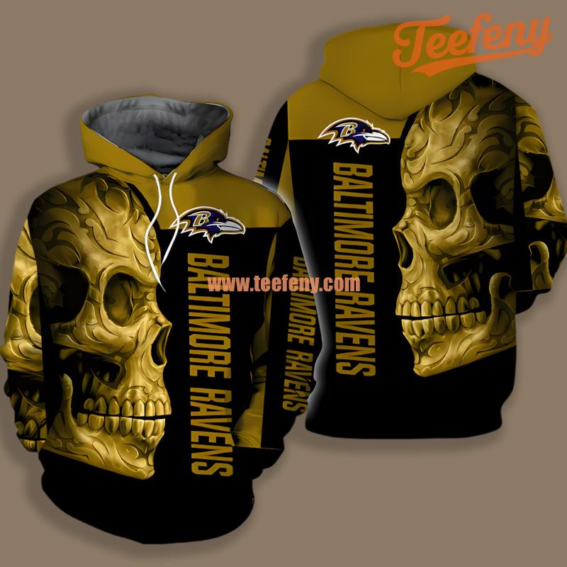 Baltimore Ravens Skull Halloween Yellow Black 3D For Men