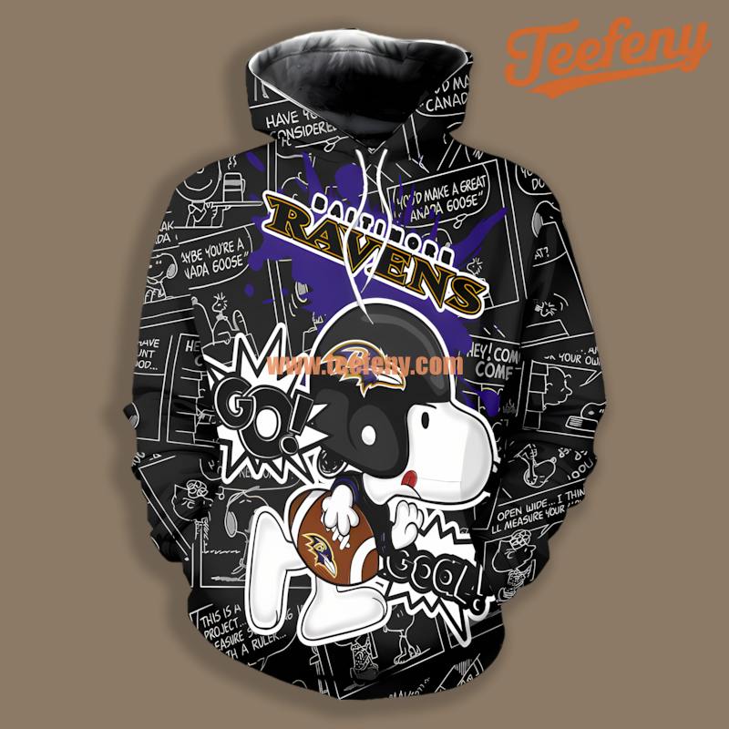 Baltimore Ravens Snoopy Purple White 3D Pullover
