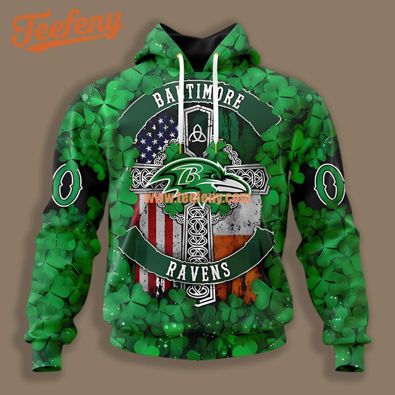 Baltimore Ravens St Patrick Day White Green 3D Pullover