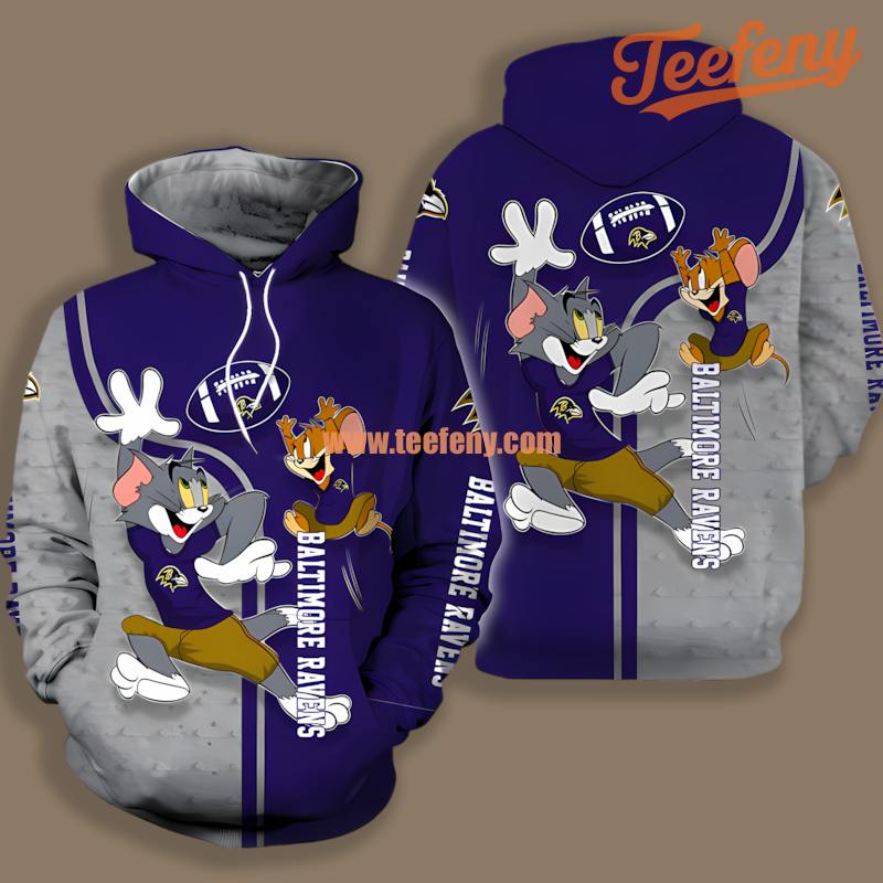 Baltimore Ravens Tom And Jerry Blue Grey 3D Zipper