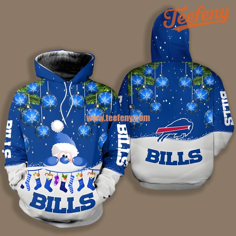 Buffalo Bills Christmas Santa Blue White 3D Shirt Design Hoodie