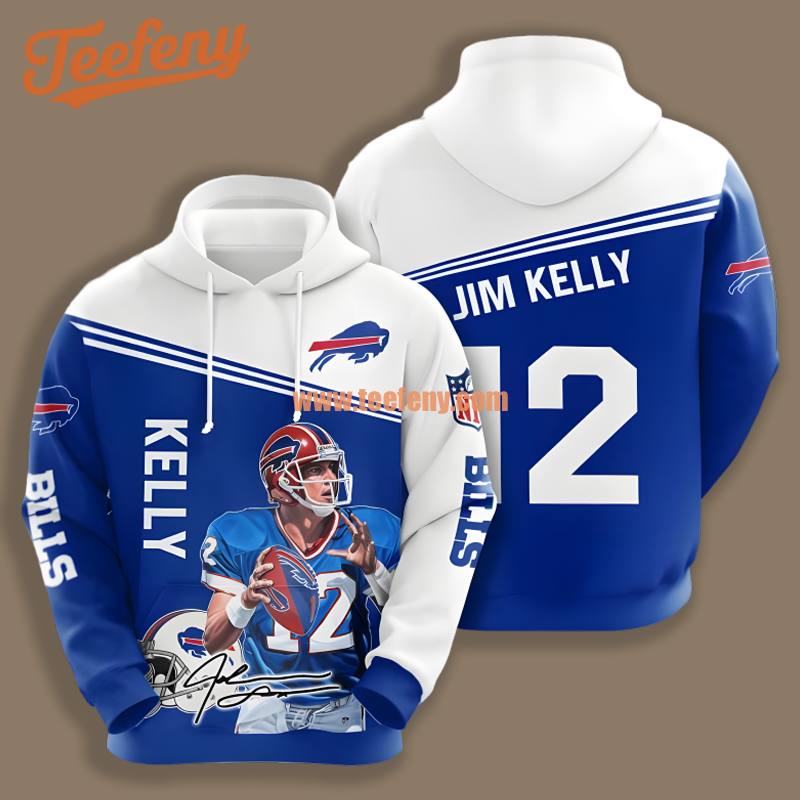 Buffalo Bills Jim Kelly Blue White 3D Shirt Hoodie Men