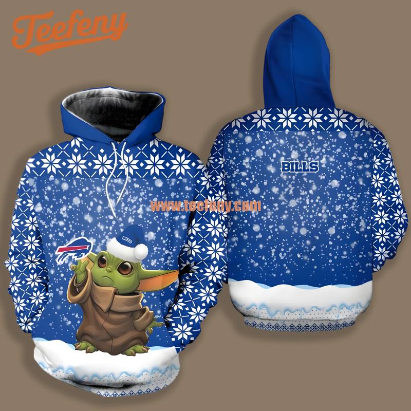 Buffalo Bills Santa Grogu Blue White 3D Hoodie Shirt Jacket