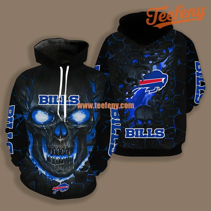 Buffalo Bills Skull Blue Black Pullover 3D Shirt Hoodie Men