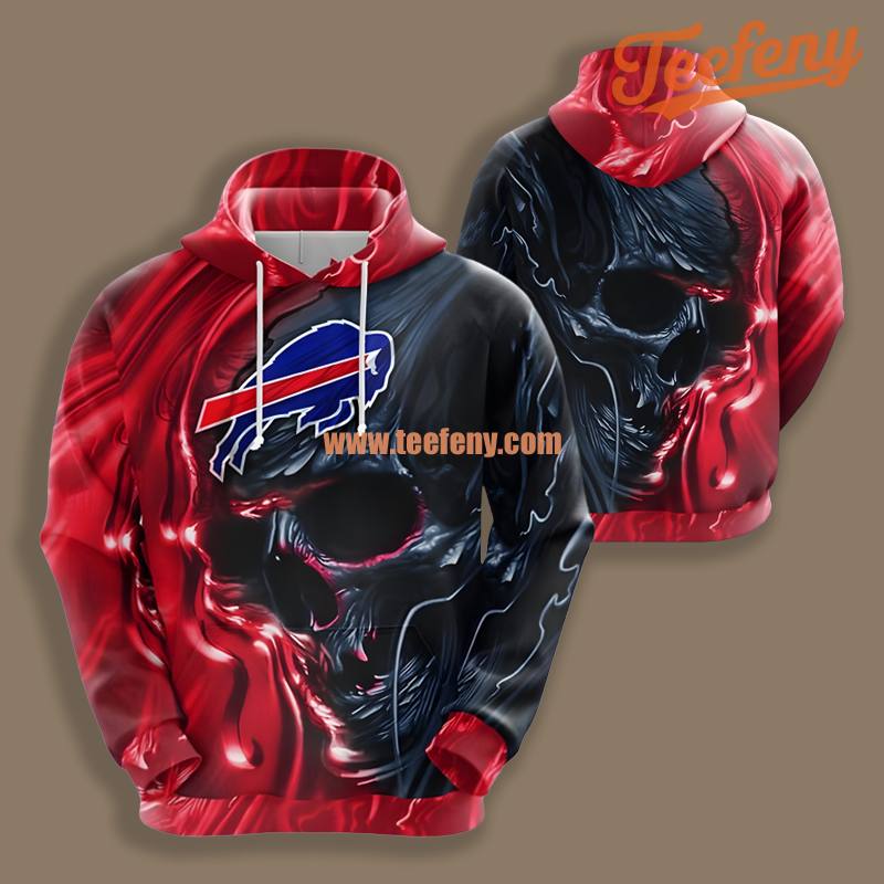Buffalo Bills Skull Red Black 3D Shirt Hoodie For Sale