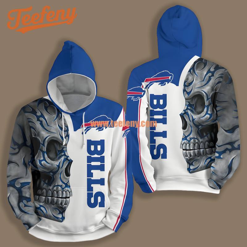 Buffalo Bills Skull White Blue 3D Graphic Shirt Hoodie