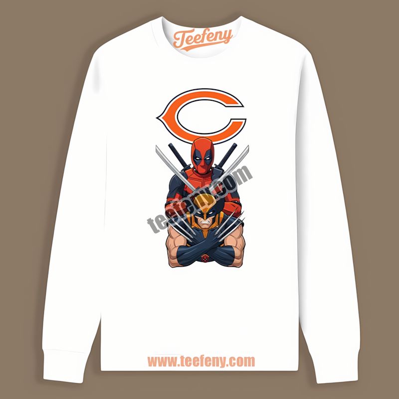 Chicago Bears Deadpool Wolverine Crossover Color Long Sleeve Chicago Bears Deadpool Wolverine Crossover Color Long Sleeve