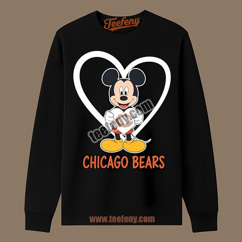 Chicago Bears Mickey Heart Cotton Long Sleeve For Fans Chicago Bears Mickey Heart Cotton Long Sleeve For Fans