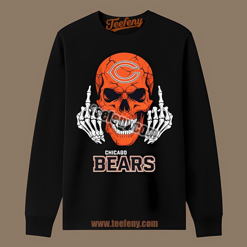 Chicago Bears Skull Middle Finger Cotton Long Sleeve Chicago Bears Skull Middle Finger Cotton Long Sleeve