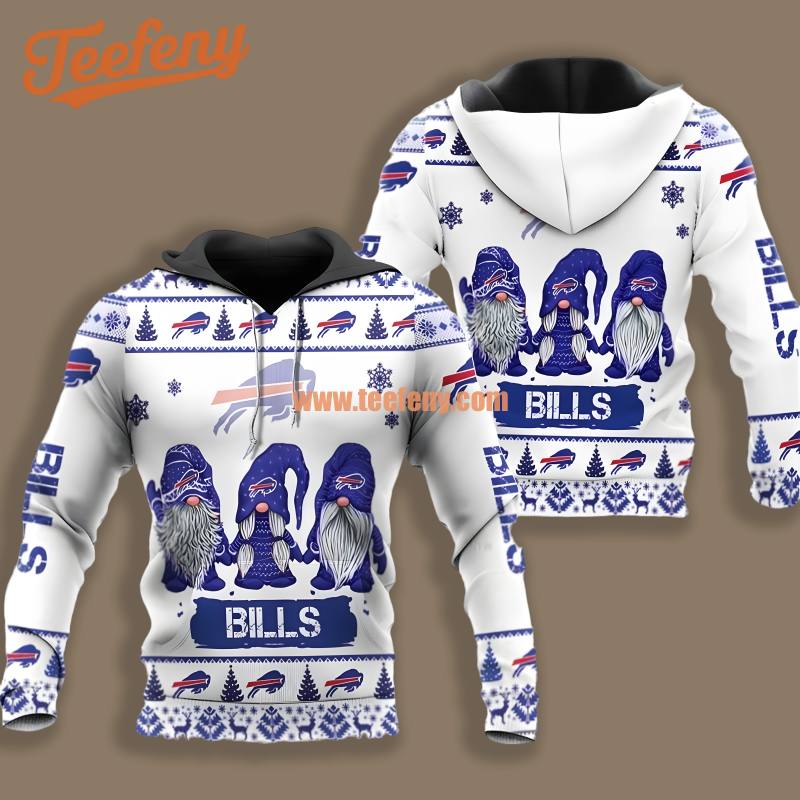 Christmas Gnomes Buffalo Bills Blue White 3D Zip Shirt Hoodie