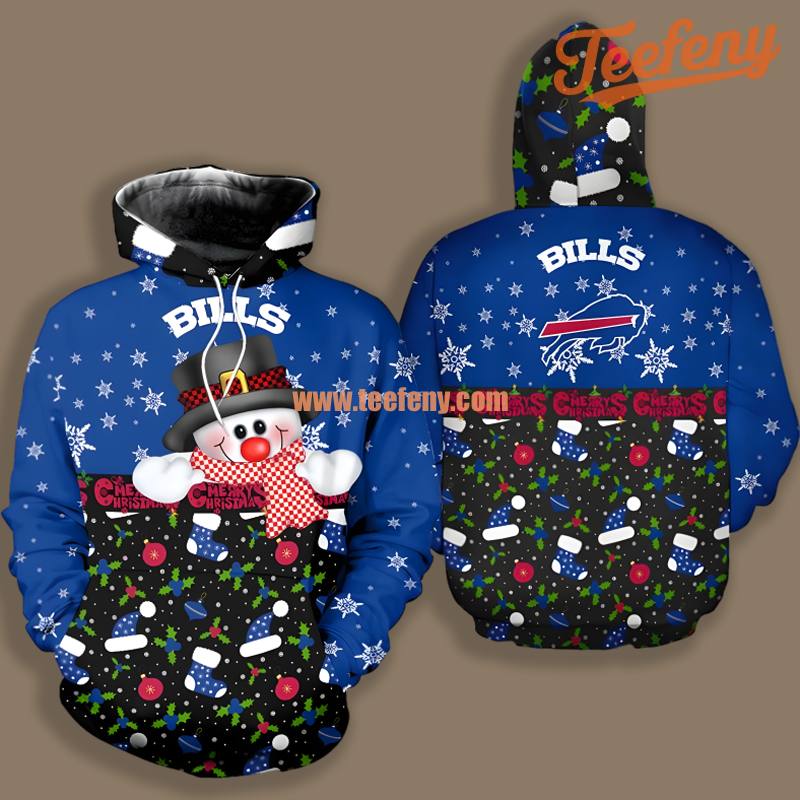 Christmas Snowman Buffalo Bills Blue 3D Zip Up Shirt Hoodie