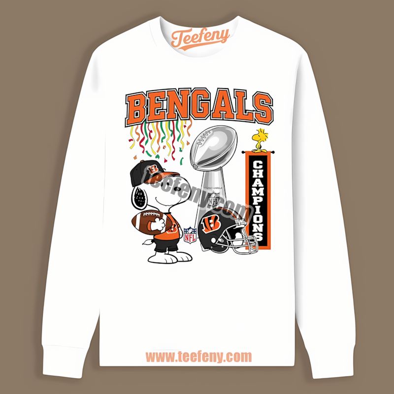 Cincinnati Bengals Champions Snoopy Celebration Vintage Long Sleeve Cincinnati Bengals Champions Snoopy Celebration Vintage Long Sleeve