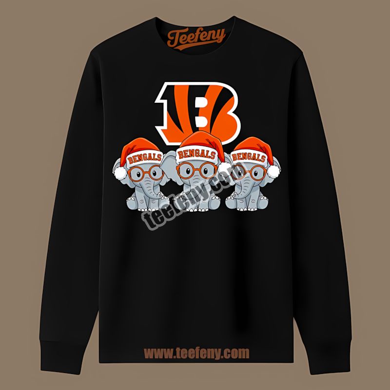 Cincinnati Bengals Christmas Elephants Classic Long Sleeve Cincinnati Bengals Christmas Elephants Classic Long Sleeve