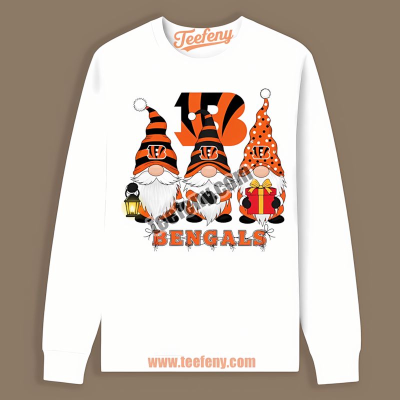 Cincinnati Bengals Christmas Gnomes Color Long Sleeve Cincinnati Bengals Christmas Gnomes Color Long Sleeve