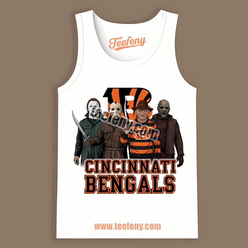 Cincinnati Bengals Halloween Horror Killers Retro Tanktop Cincinnati Bengals Halloween Horror Killers Retro Tanktop
