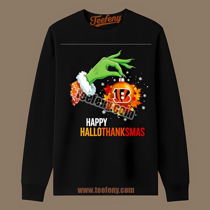 Cincinnati Bengals Happy Hallothanksmas Trendy Long Sleeve Cincinnati Bengals Happy Hallothanksmas Trendy Long Sleeve