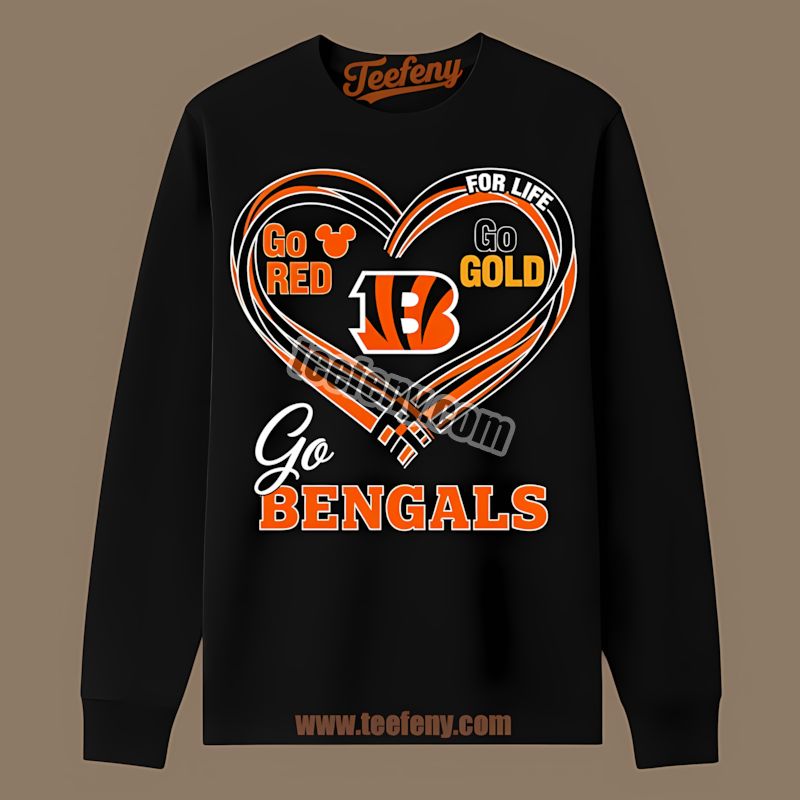 Cincinnati Bengals Heart Go Red Go Gold Retro Long Sleeve Cincinnati Bengals Heart Go Red Go Gold Retro Long Sleeve