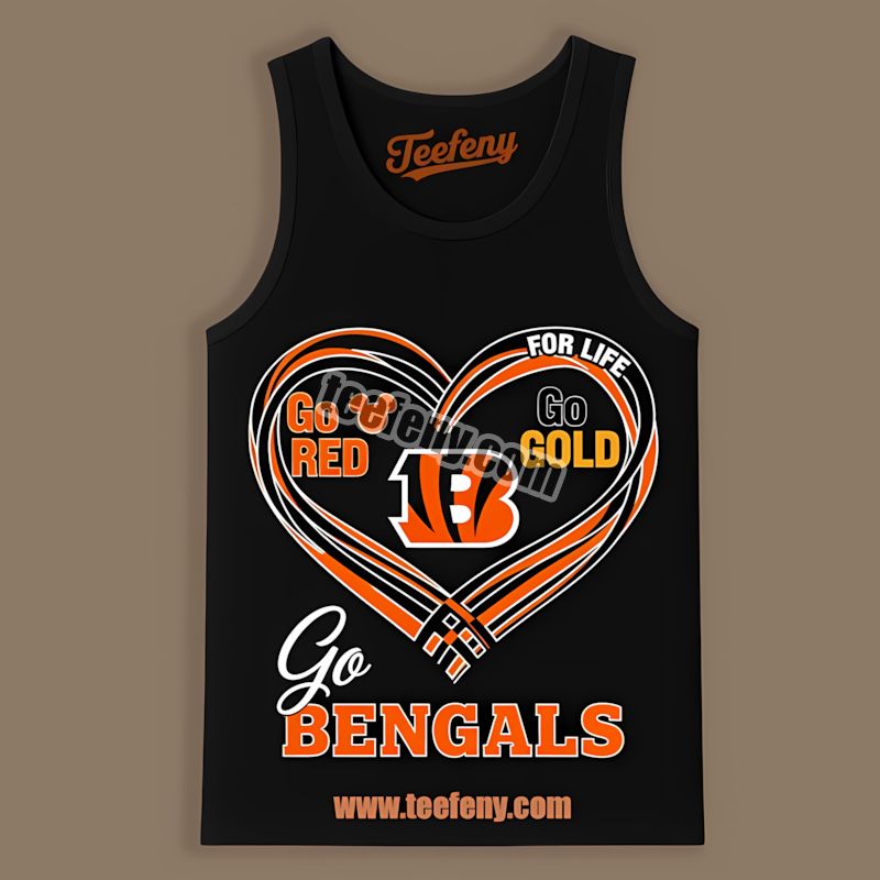 Cincinnati Bengals Heart Go Red Go Gold Retro Tanktop Cincinnati Bengals Heart Go Red Go Gold Retro Tanktop