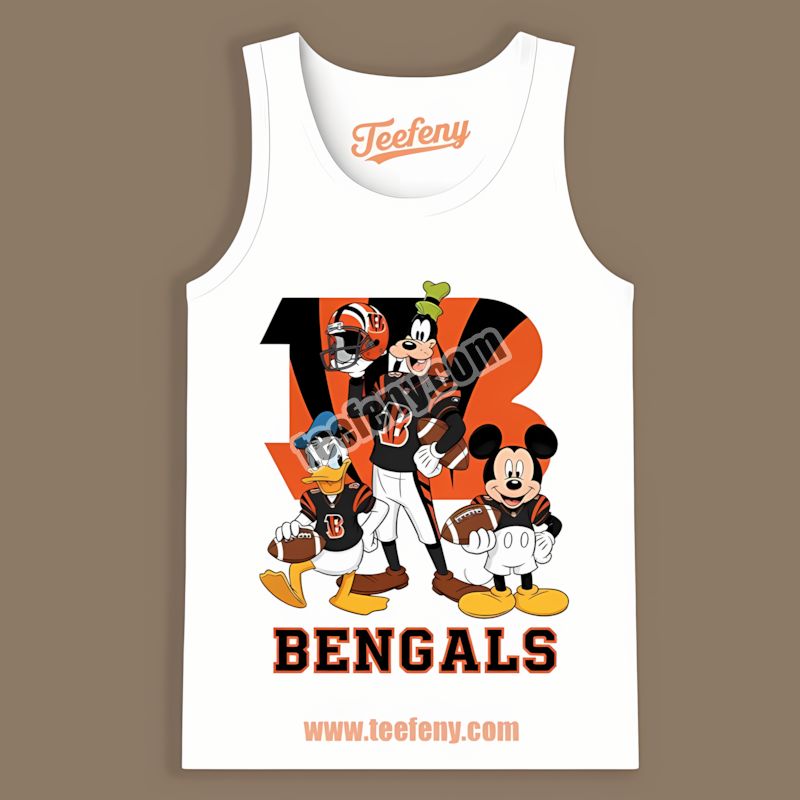 Cincinnati Bengals Mickey Donald Goofy Disney Characters Tanktop Cincinnati Bengals Mickey Donald Goofy Disney Characters Tanktop