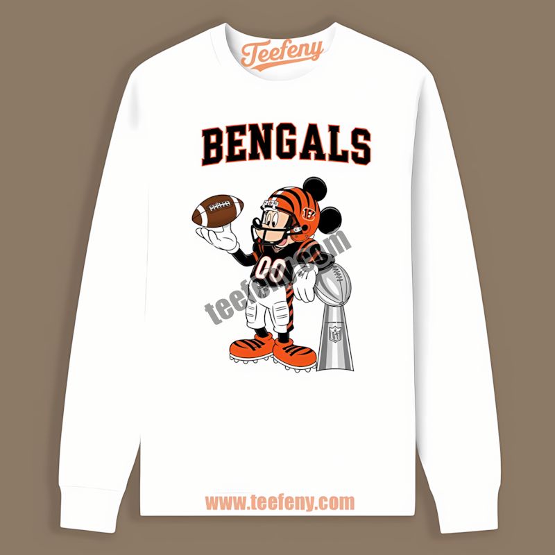 Cincinnati Bengals Mickey Super Bowl Football Color Long Sleeve Cincinnati Bengals Mickey Super Bowl Football Color Long Sleeve