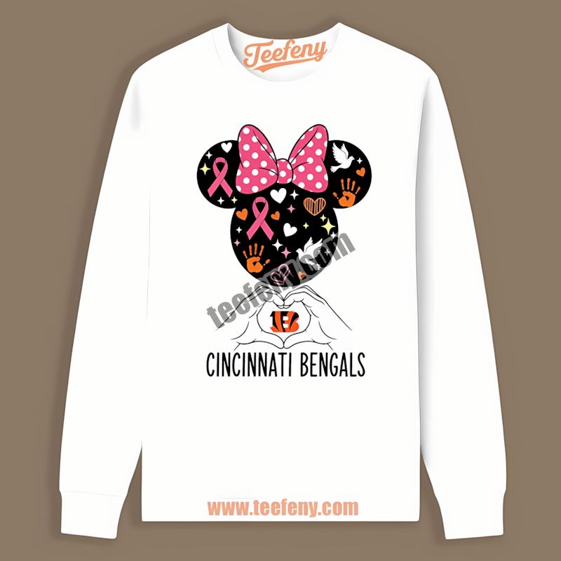 Cincinnati Bengals Minnie Mouse Breast Cancer Awareness Long Sleeve Cincinnati Bengals Minnie Mouse Breast Cancer Awareness Long Sleeve