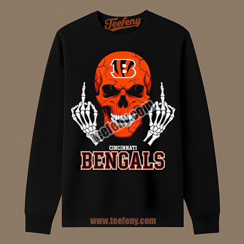 Cincinnati Bengals Skull Middle Finger Trendy Long Sleeve Cincinnati Bengals Skull Middle Finger Trendy Long Sleeve