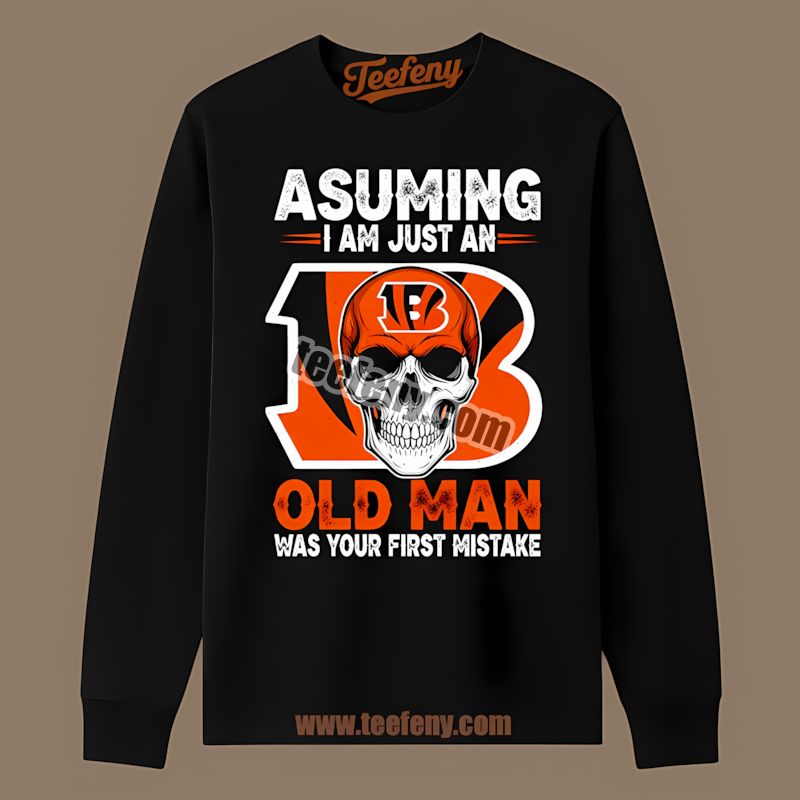 Cincinnati Bengals Skull Old Man Trendy Long Sleeve Cincinnati Bengals Skull Old Man Trendy Long Sleeve