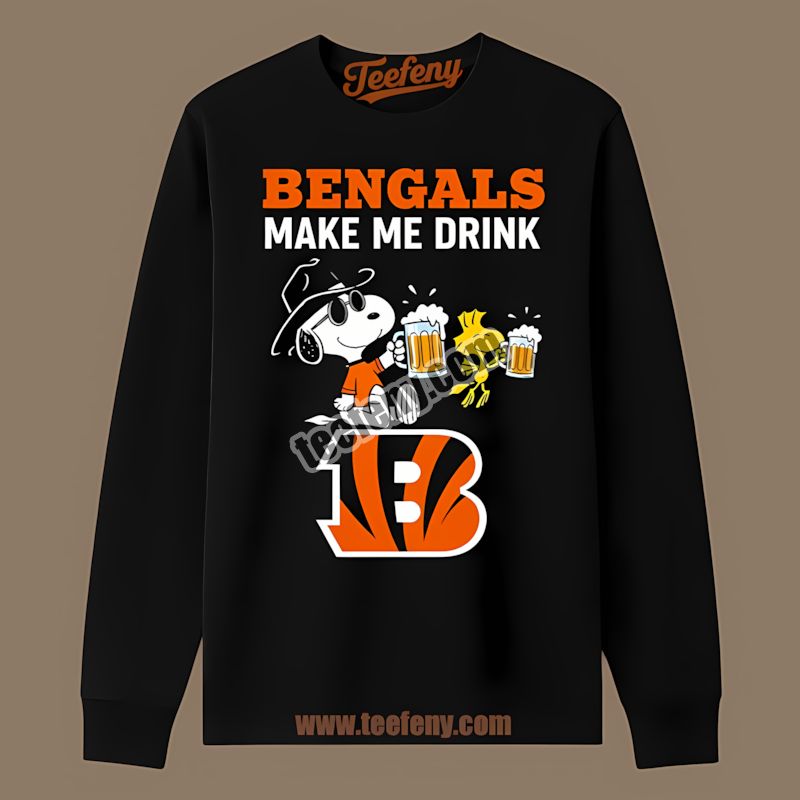 Cincinnati Bengals Snoopy Make Me Drink Color Long Sleeve Cincinnati Bengals Snoopy Make Me Drink Color Long Sleeve