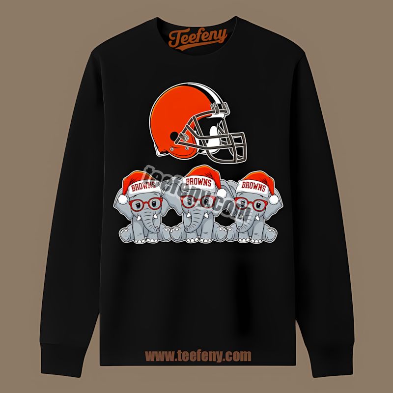 Cleveland Browns Christmas Elephants Graphic Holiday Long Sleeve Cleveland Browns Christmas Elephants Graphic Holiday Long Sleeve