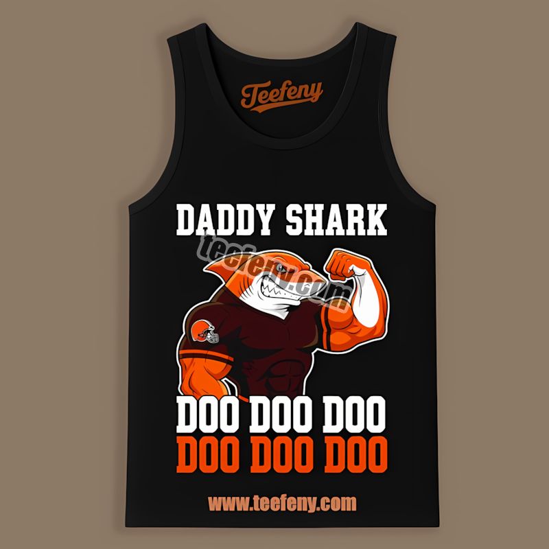 Cleveland Browns Daddy Shark Family Matching Retro Tanktop Cleveland Browns Daddy Shark Family Matching Retro Tanktop