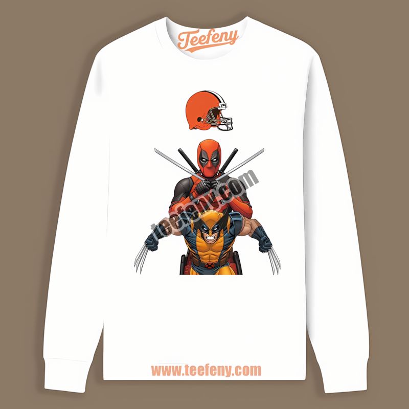 Cleveland Browns Deadpool Wolverine Superhero Color Long Sleeve Cleveland Browns Deadpool Wolverine Superhero Color Long Sleeve