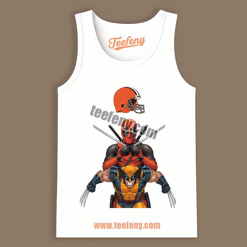 Cleveland Browns Deadpool Wolverine Superhero Color Tanktop Cleveland Browns Deadpool Wolverine Superhero Color Tanktop
