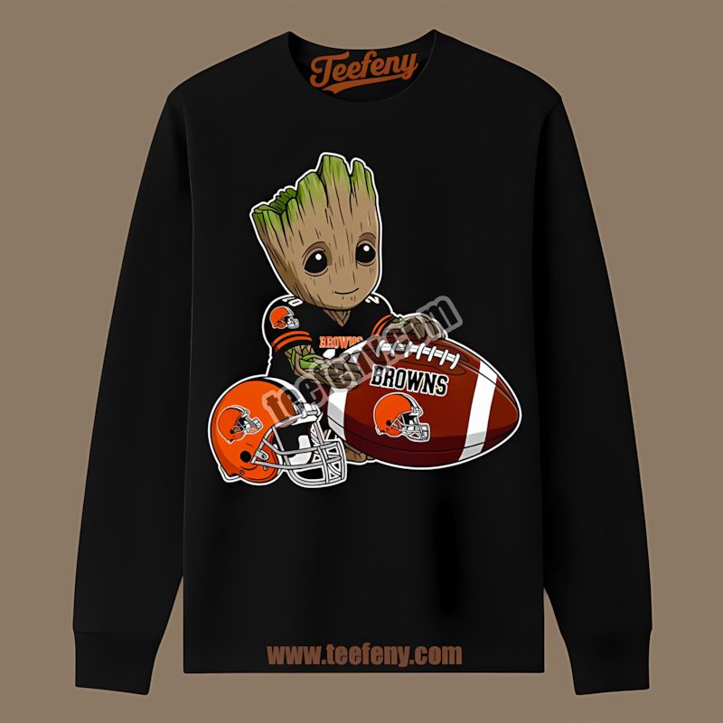 Cleveland Browns Groot Marvel Football Graphic Long Sleeve Cleveland Browns Groot Marvel Football Graphic Long Sleeve