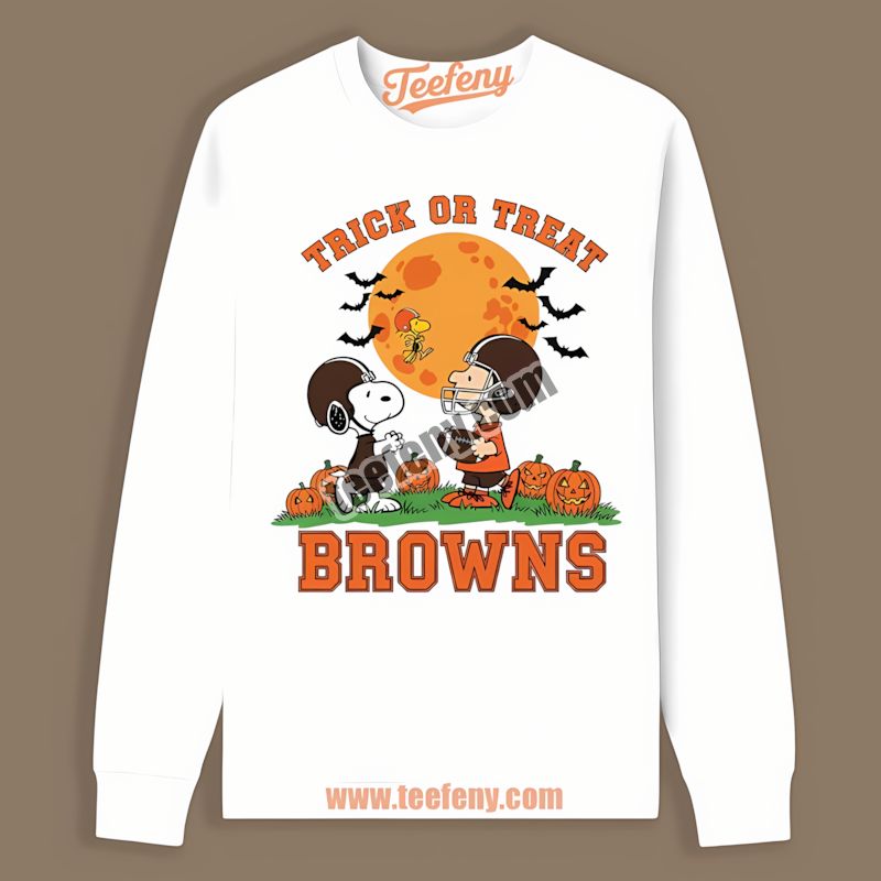 Cleveland Browns Halloween Trick Or Treat Peanuts Long Sleeve Cleveland Browns Halloween Trick Or Treat Peanuts Long Sleeve