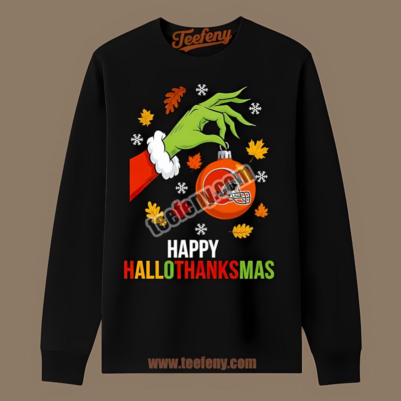 Cleveland Browns Happy Hallothanksmas Holiday Regular Long Sleeve Cleveland Browns Happy Hallothanksmas Holiday Regular Long Sleeve